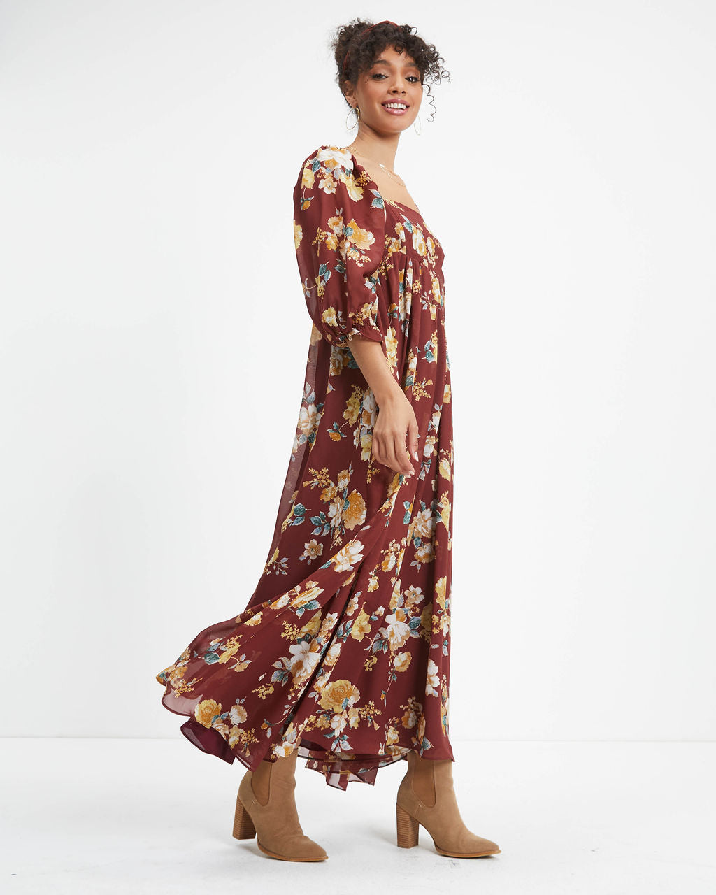 Miller Floral Chiffon Maxi Dress - Cinnamon - FINAL SALE