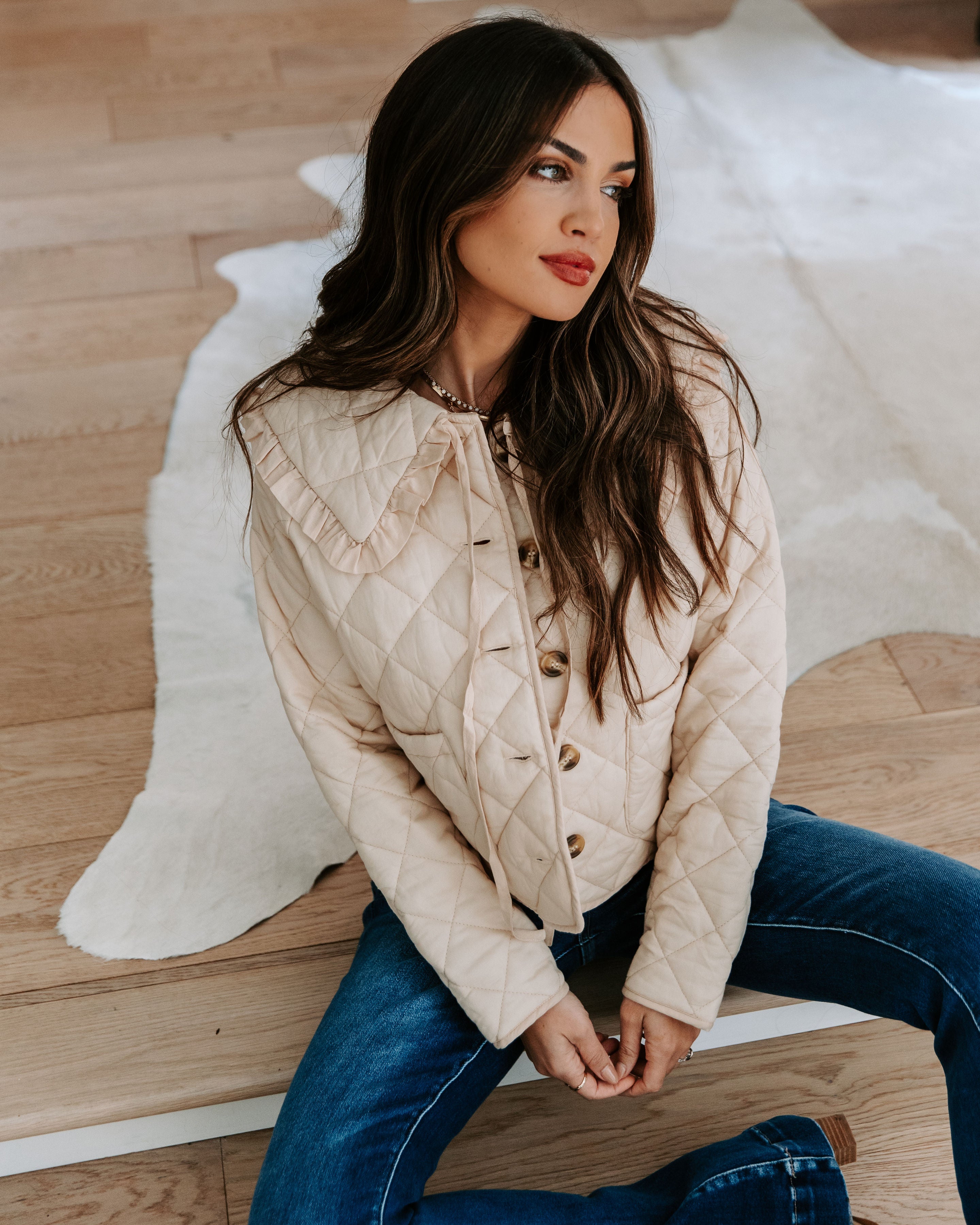 Loretta Cotton Pocketed Quilted Jacket - Beige