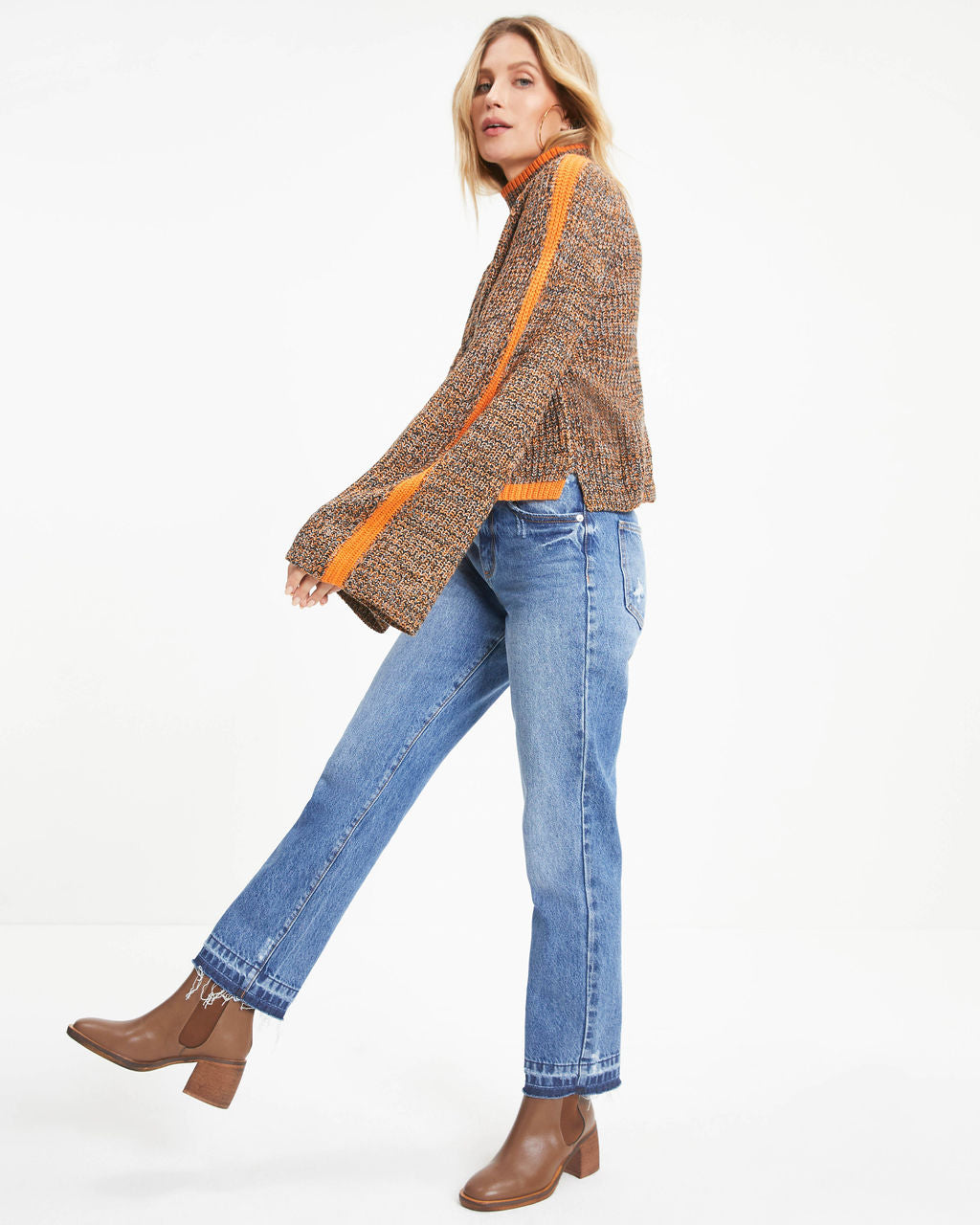 Michelle Mock Neck Pullover Sweater - Orange