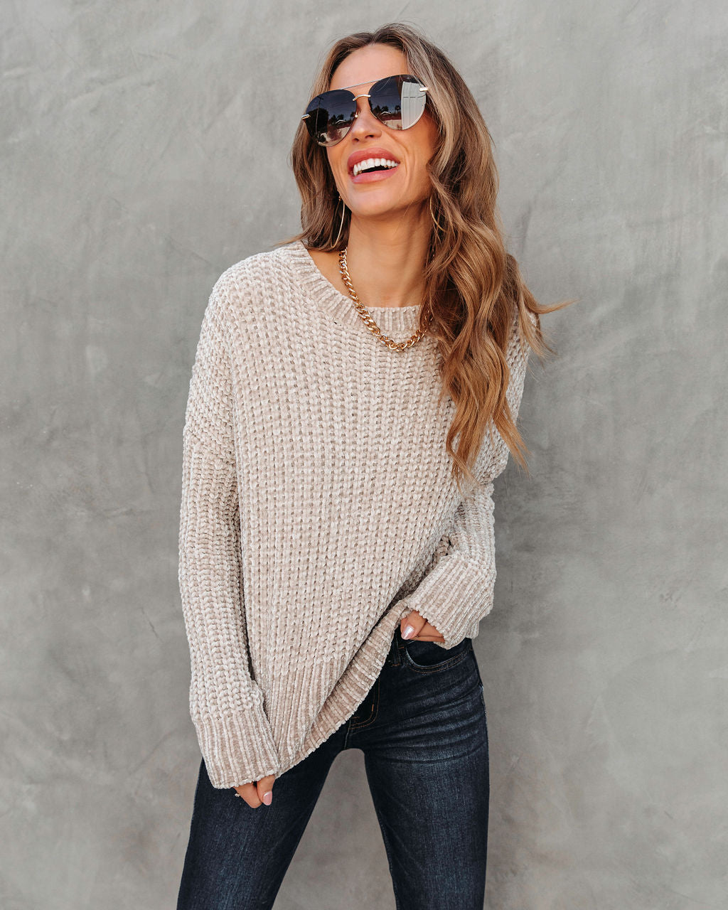 Waves Of Desire Chenille Sweater - Taupe