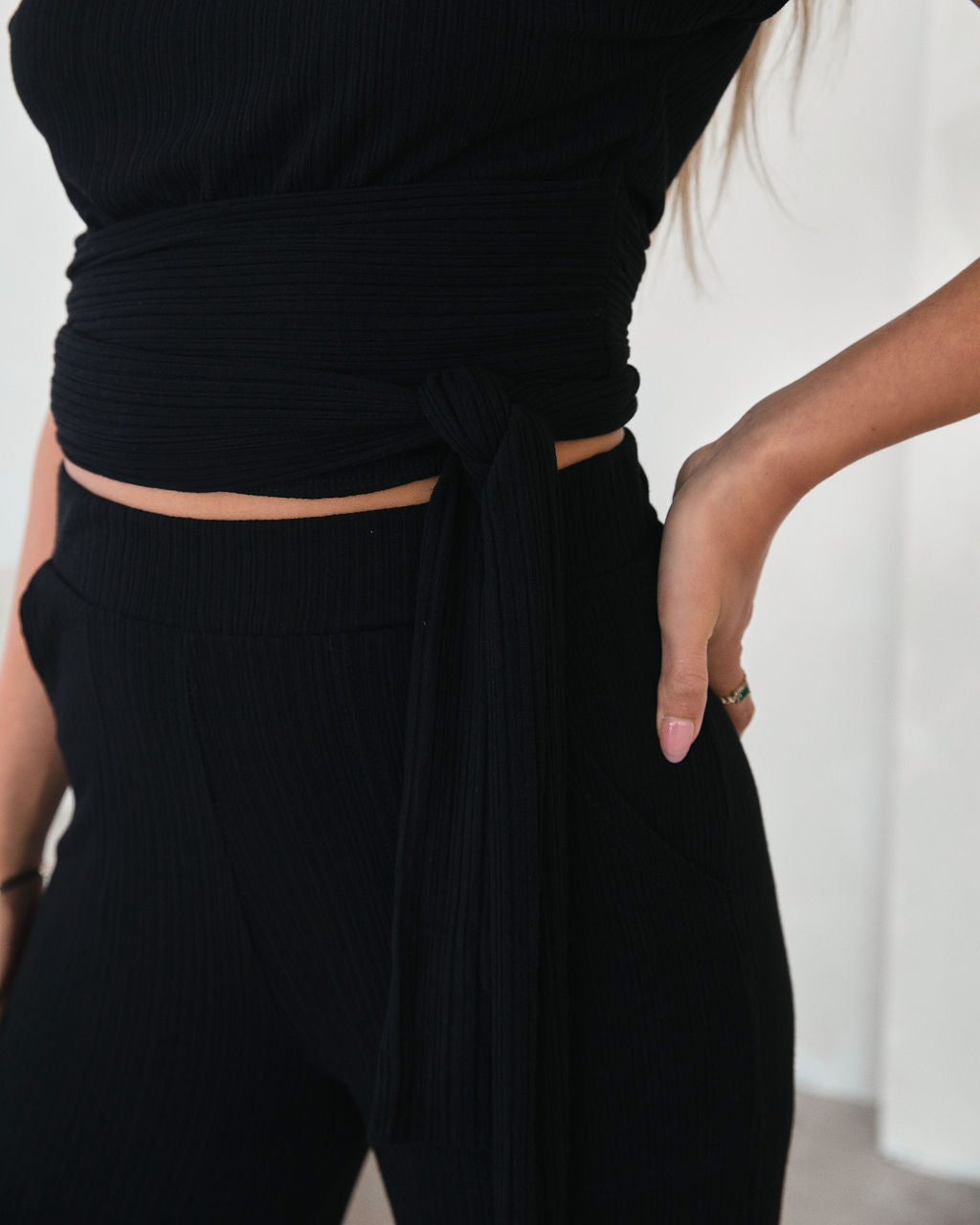 Oh Sandy Ribbed Tie Top - Black - FINAL SALE