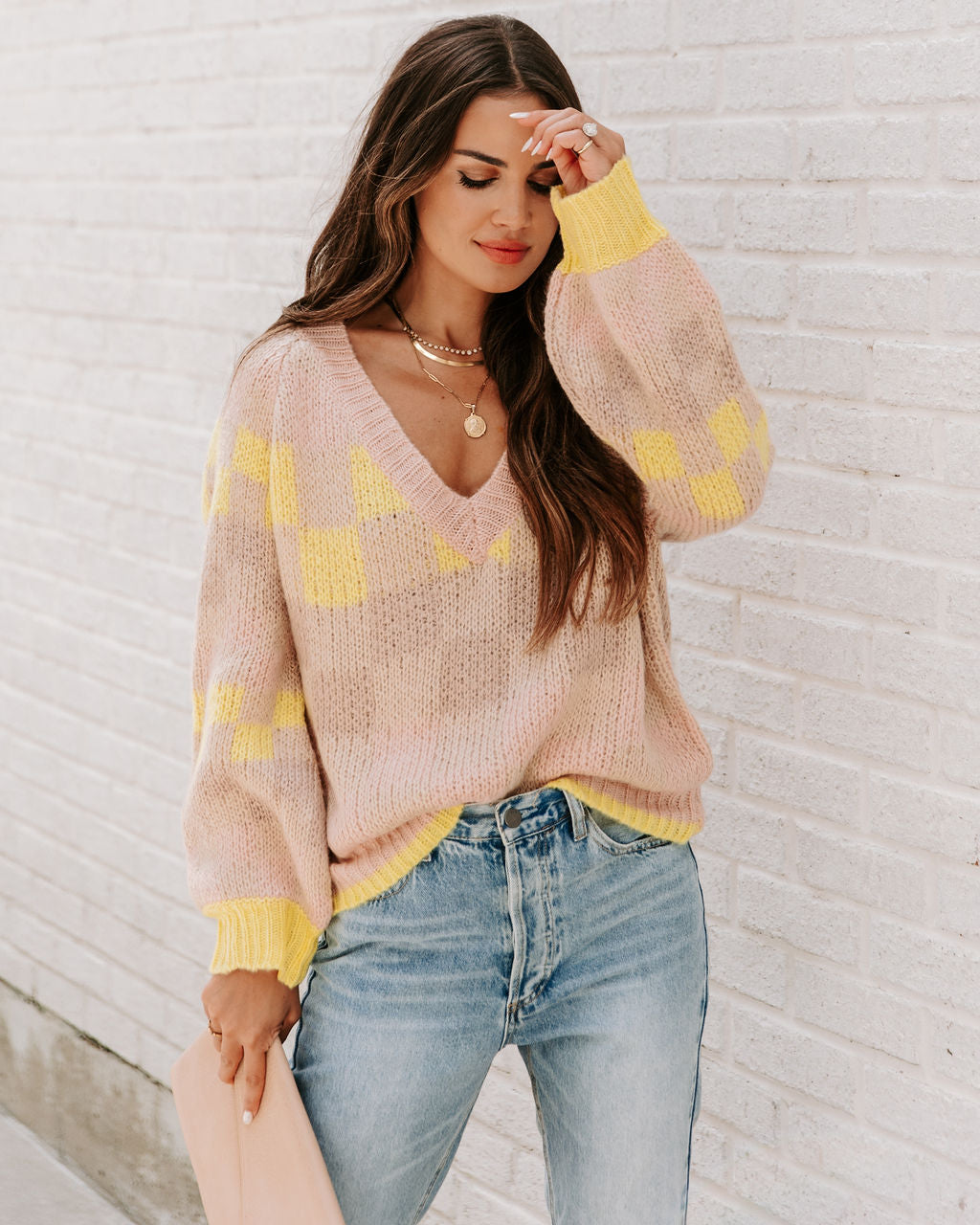 Dosage Of Cool Checkerboard V-Neck Sweater