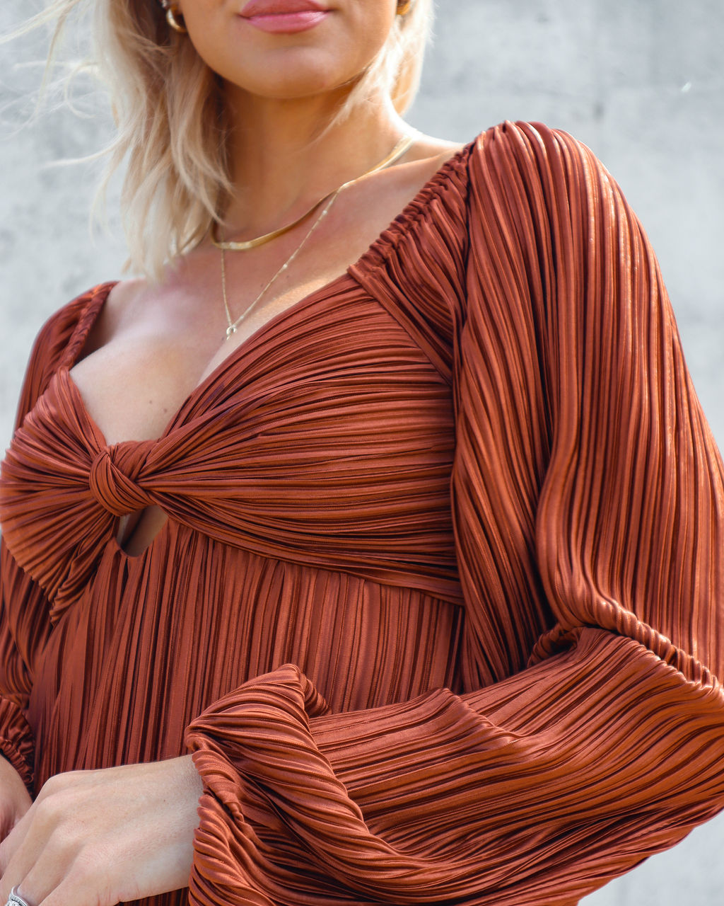 Very Impressed Plisse Cutout Midi Dress - Rust