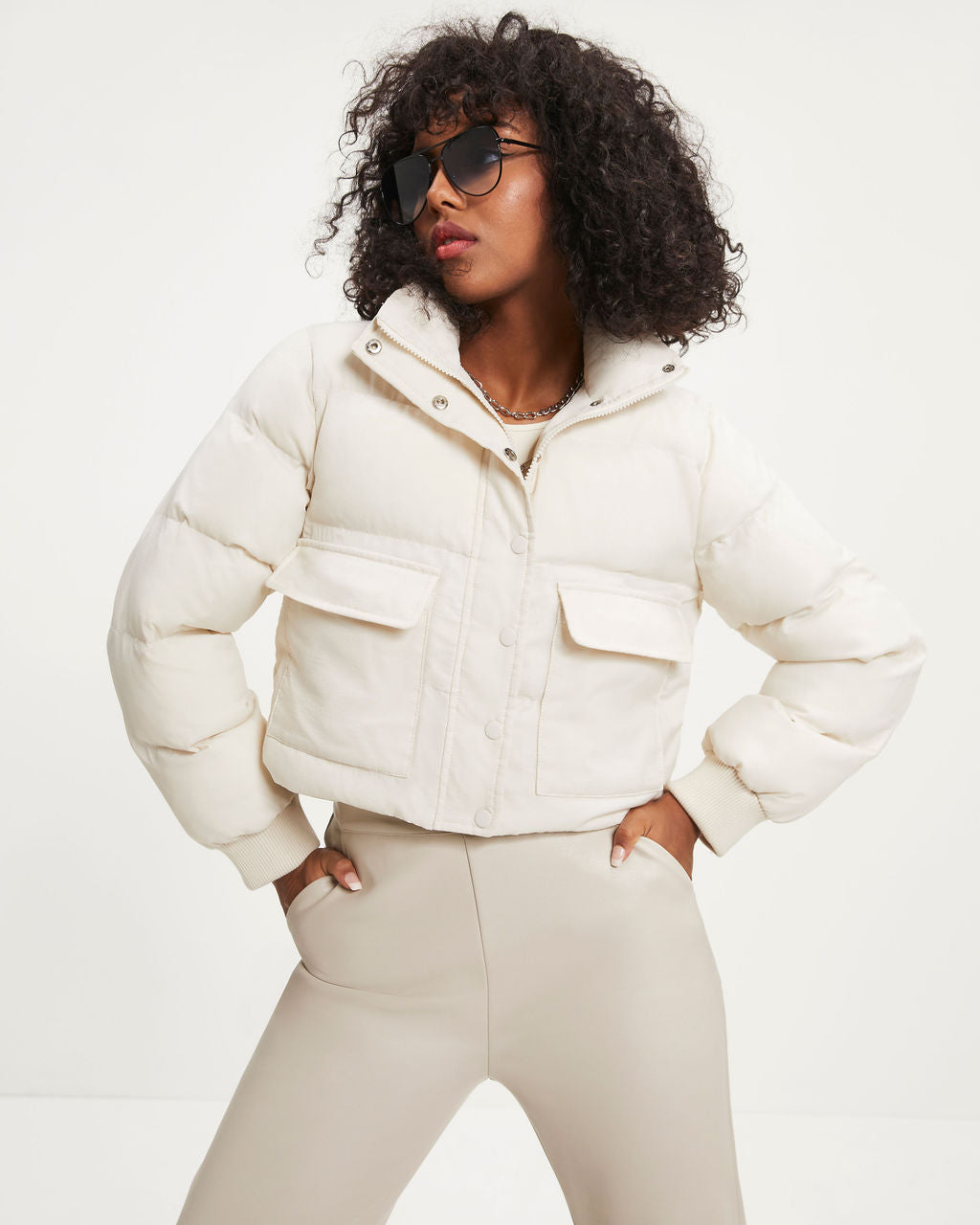 Below Zero Pocketed Puff Jacket - Off White