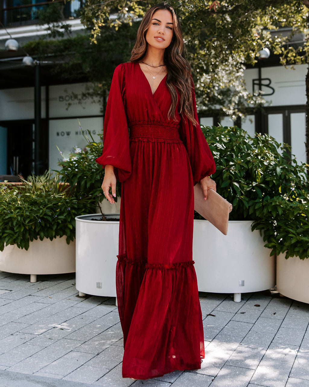 This Thing Called Love Smocked Balloon Sleeve Maxi Dress - Burgundy