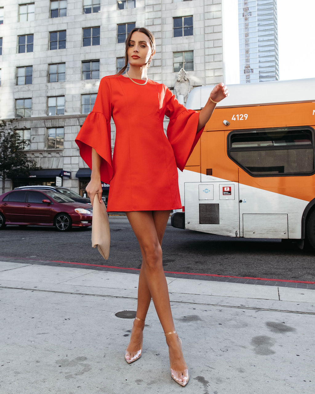 After Work Social Ruffle Sleeve Mini Dress - Red