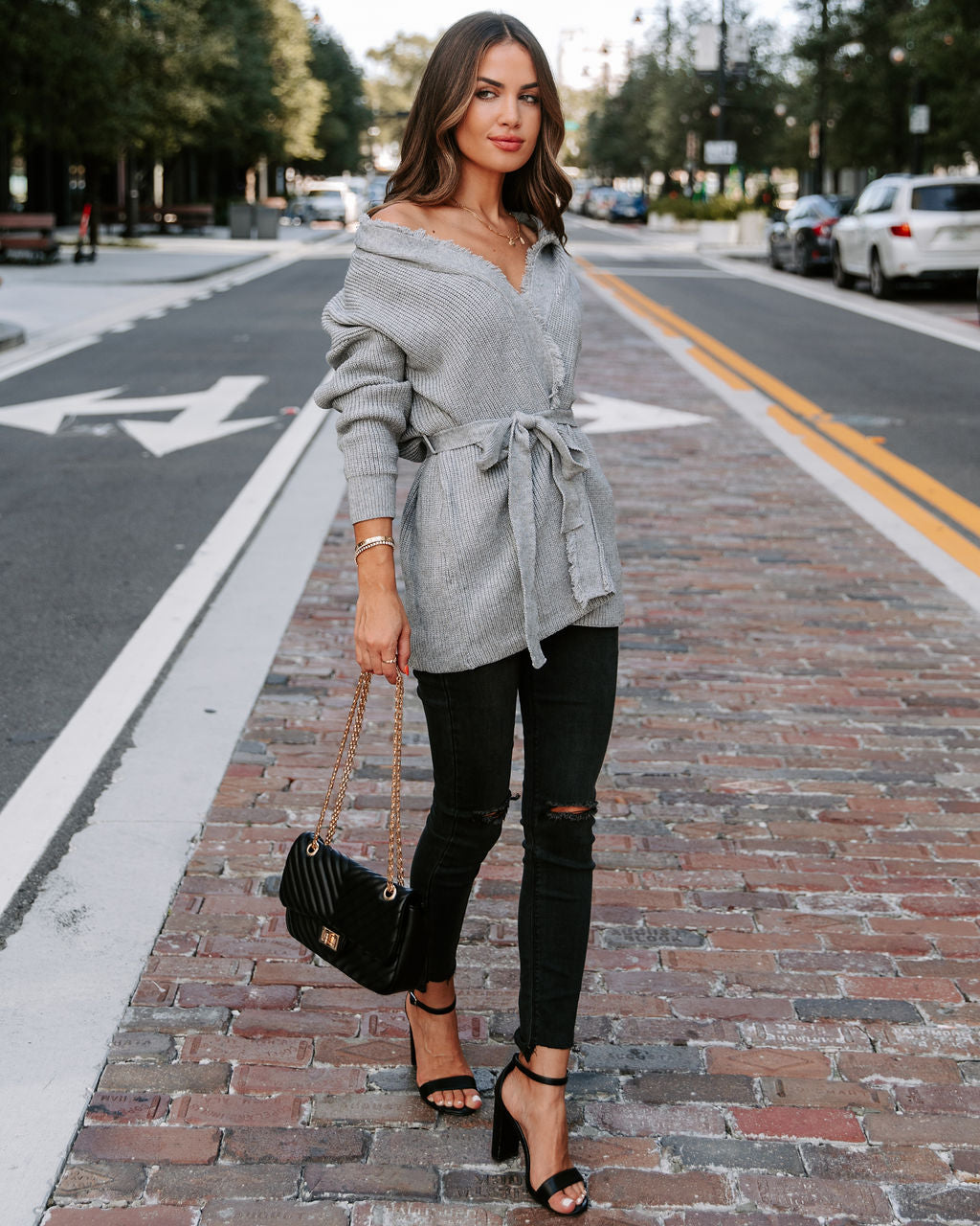 Aurelle Frayed Knit Cardigan - Grey - SALE