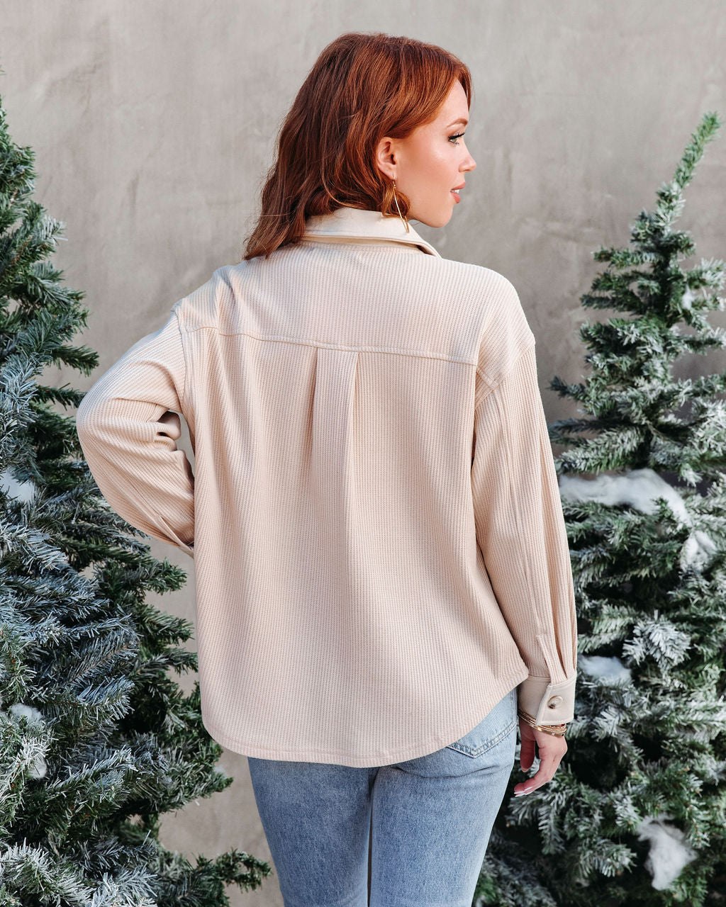 Tiffani Waffle Knit Button Down Top - Oatmeal