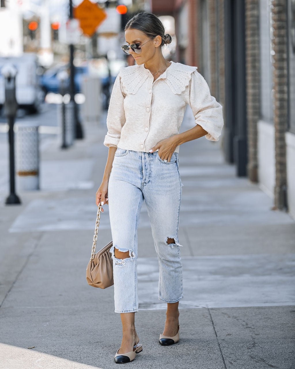 So She Did Collared Knit Cardigan - Oatmeal