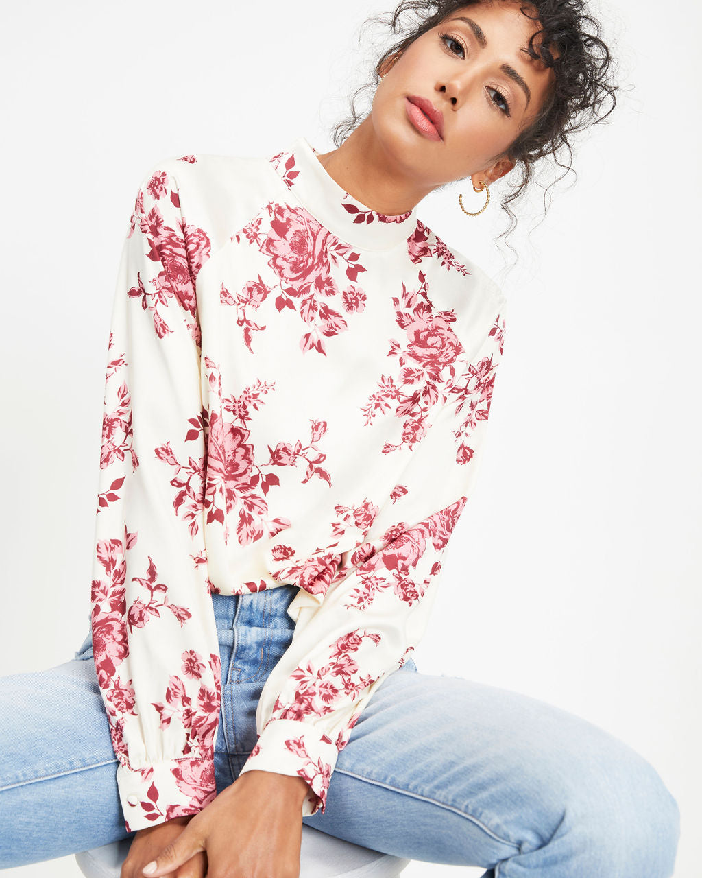 All I Ever Need Satin Floral Mock Neck Top