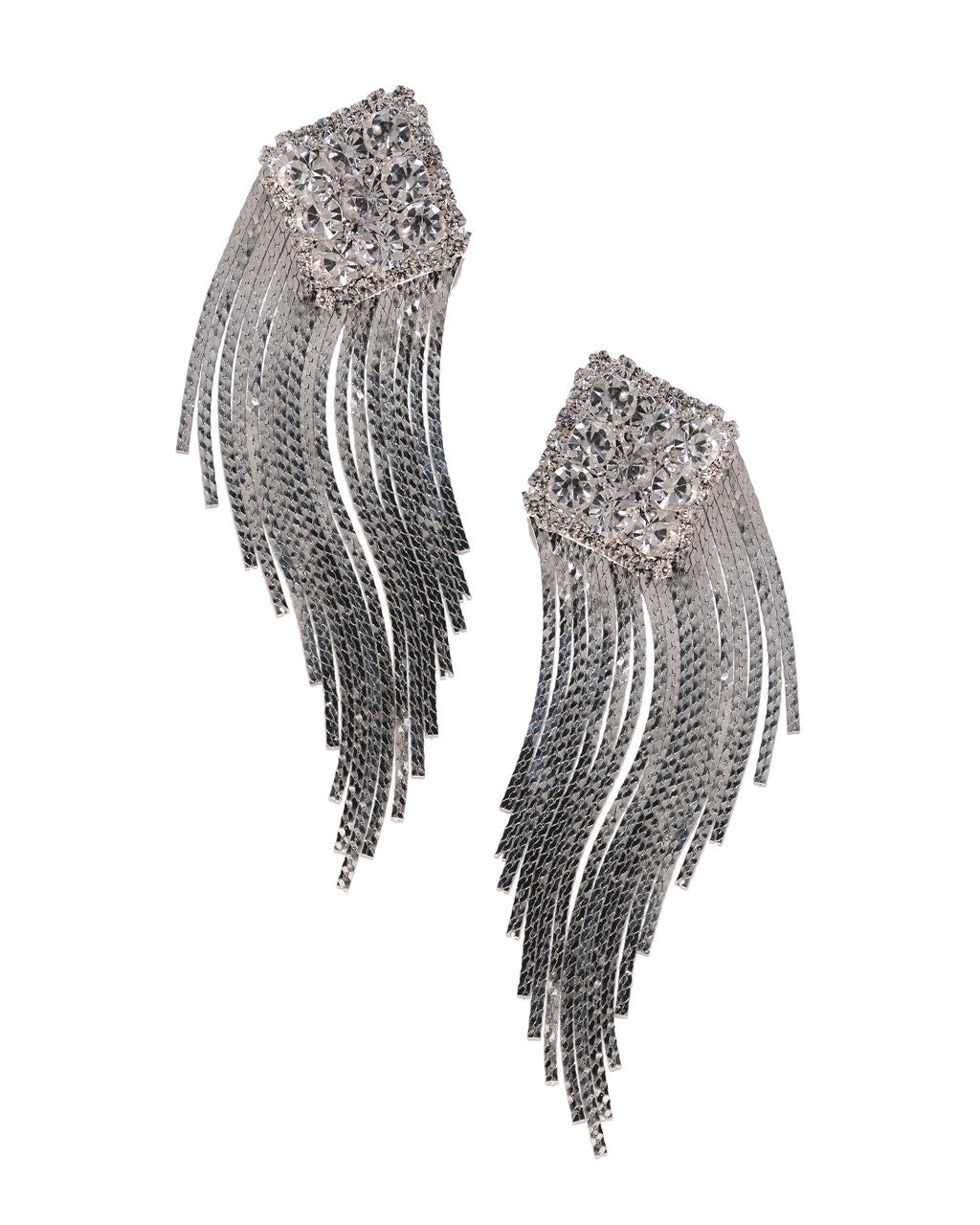 Diamond Fringe Drop Earrings - Silver