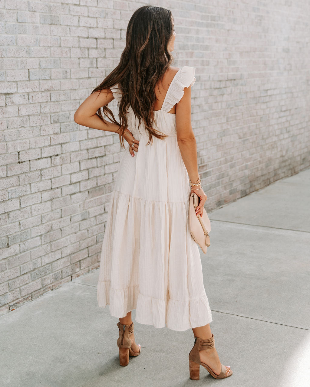 Cana Tiered Textured Midi Dress - Cream