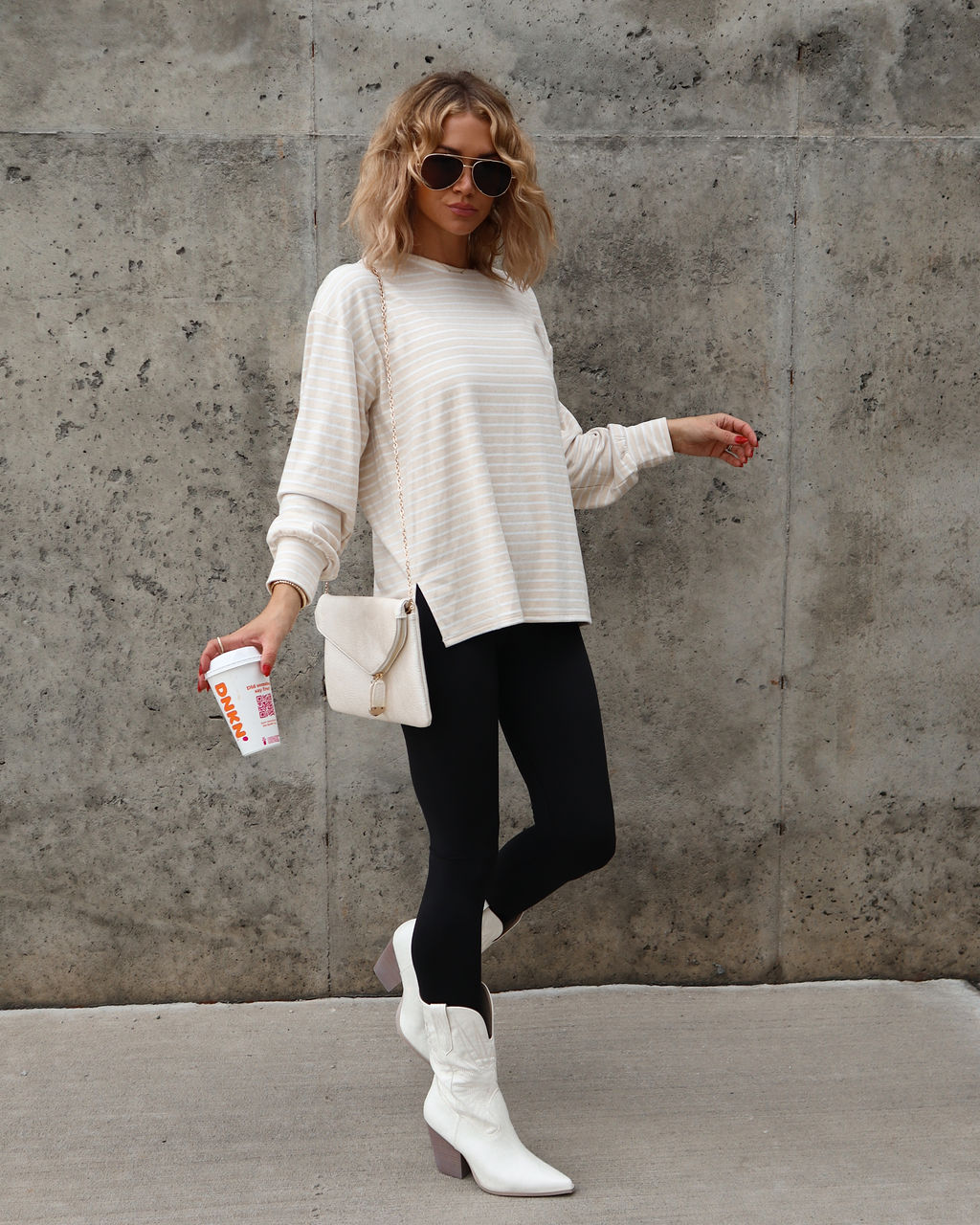 Boulder Stripe Long Sleeve Top - Beige