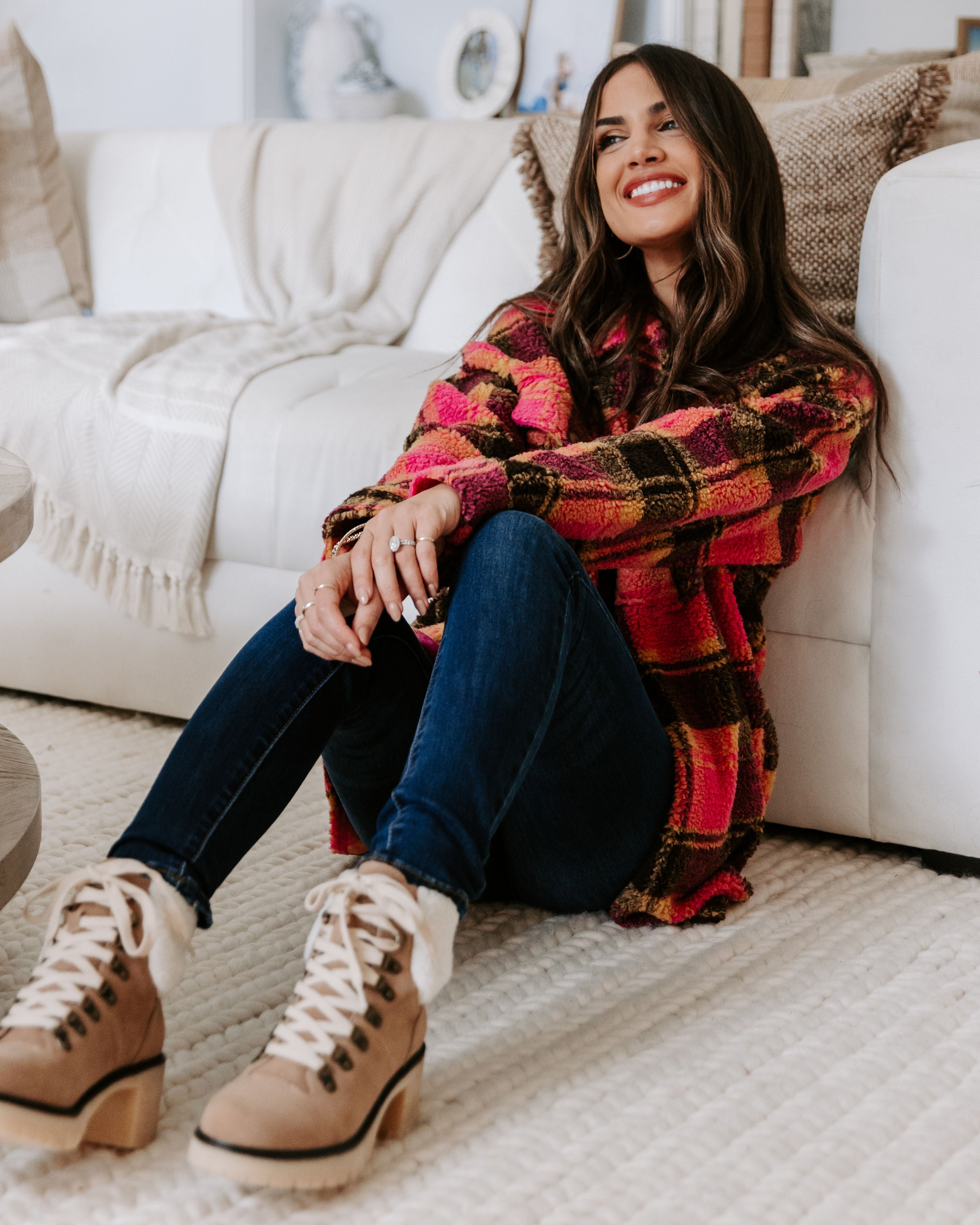 Perfect Day Pocketed Plaid Teddy Jacket