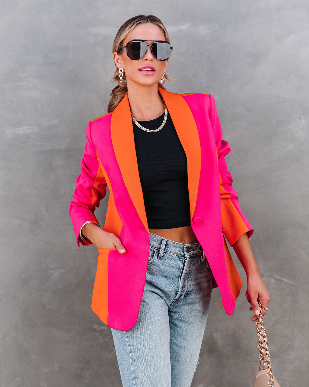 Show Stopper Babe Pocketed Colorblock Blazer
