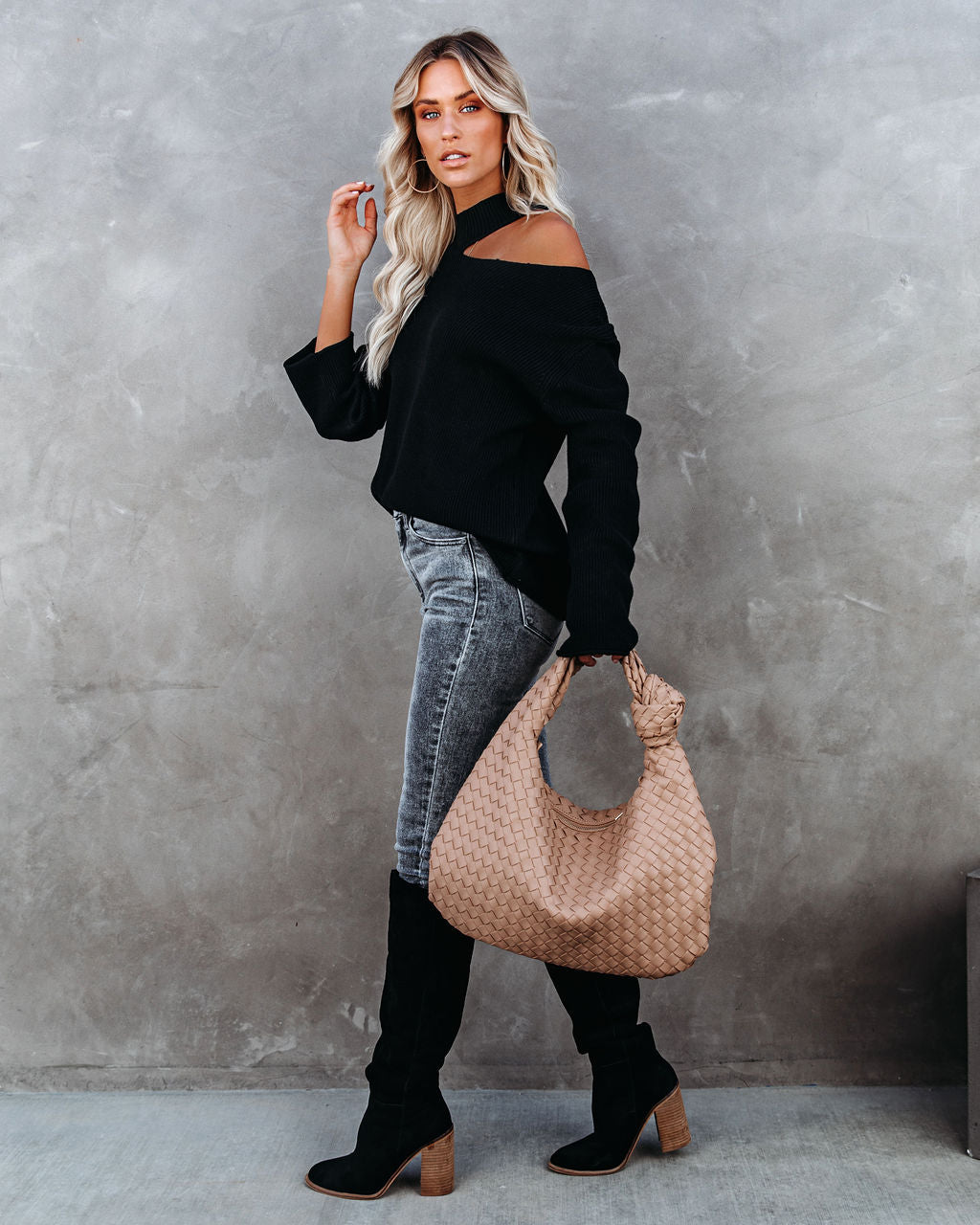 Indulgence Choker Cutout Sweater - Black