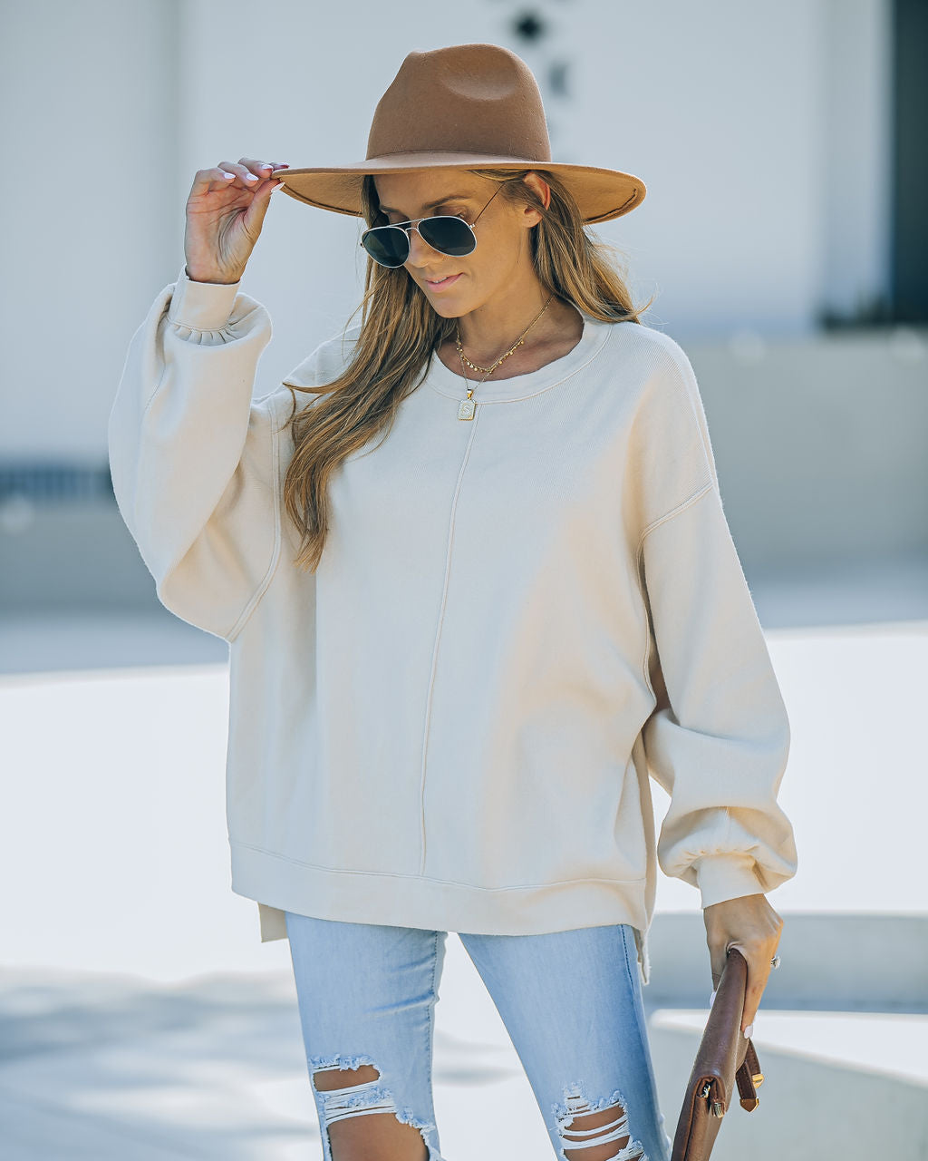 Running Errands Knit Oversized Pullover Sweater - Cream