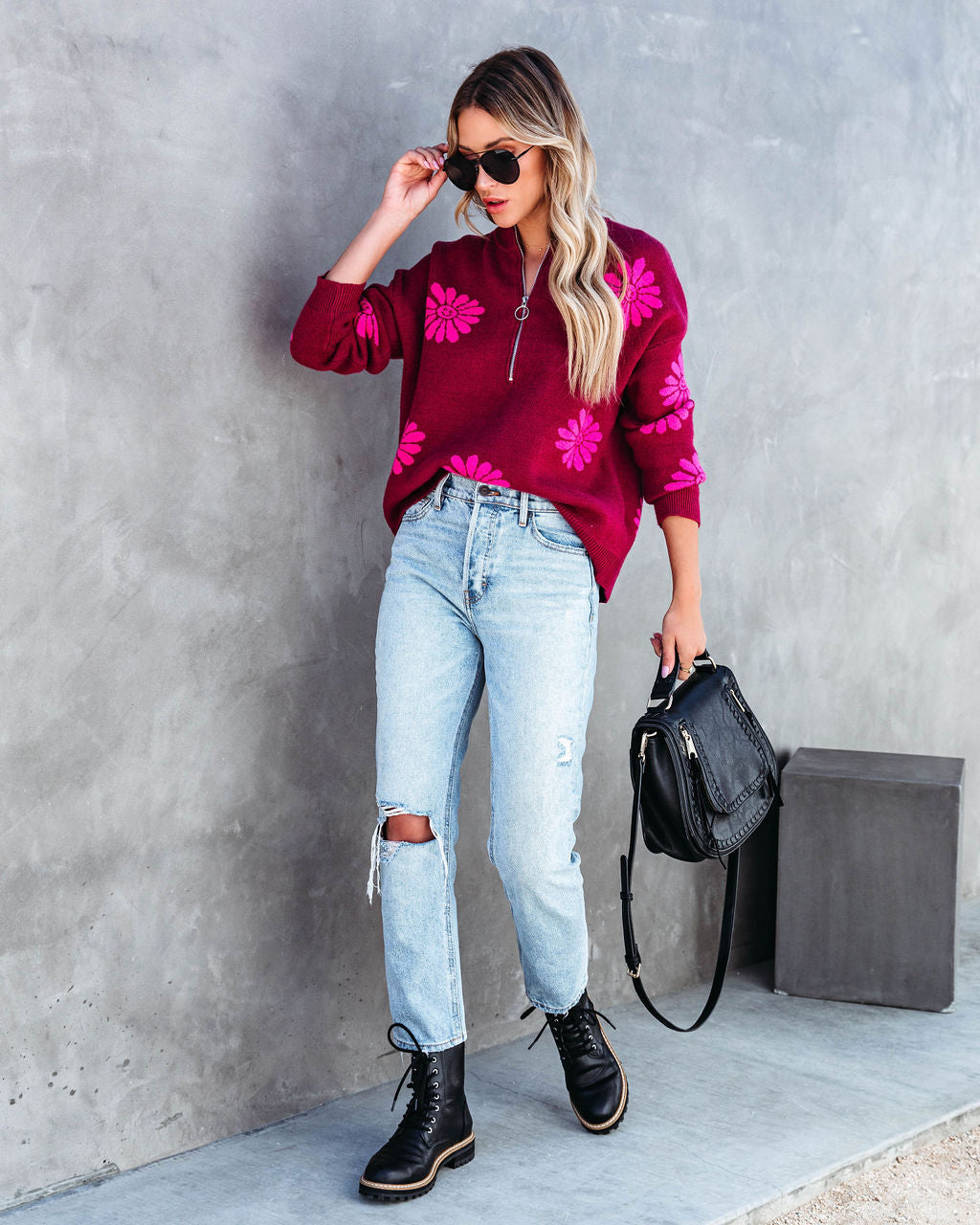 Happy As A Daisy Half Zip Pullover Sweater - SALE