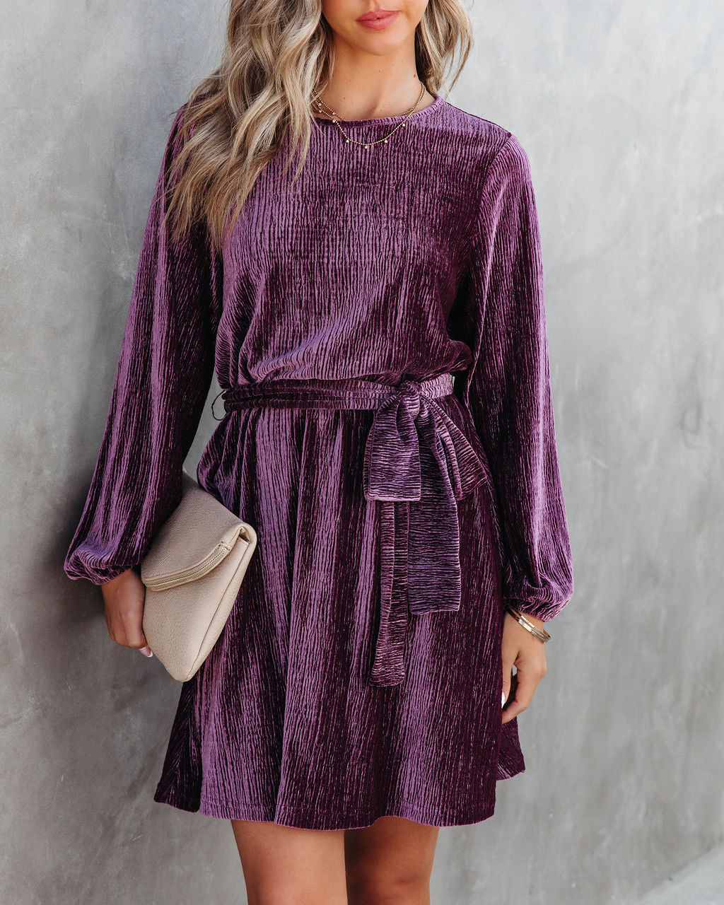 Harlyn Velvet Tie Dress - Wine