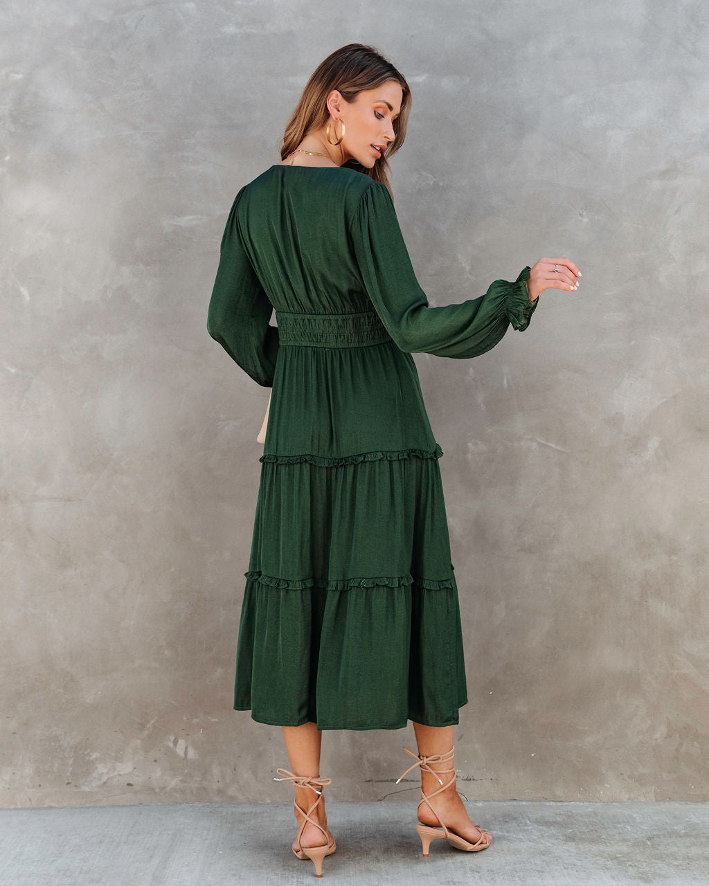 Monique Tiered Midi Dress - Forest Green