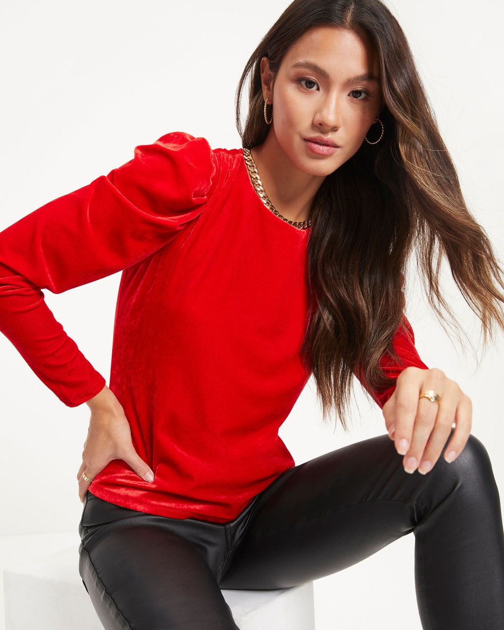 Be Still My Heart Velvet Puff Sleeve Top - Red