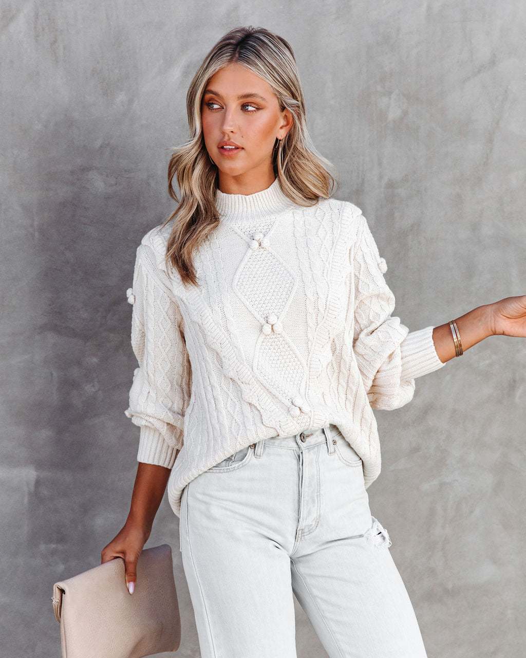 Chantel Cable Knit Pullover Sweater - Ivory - SALE