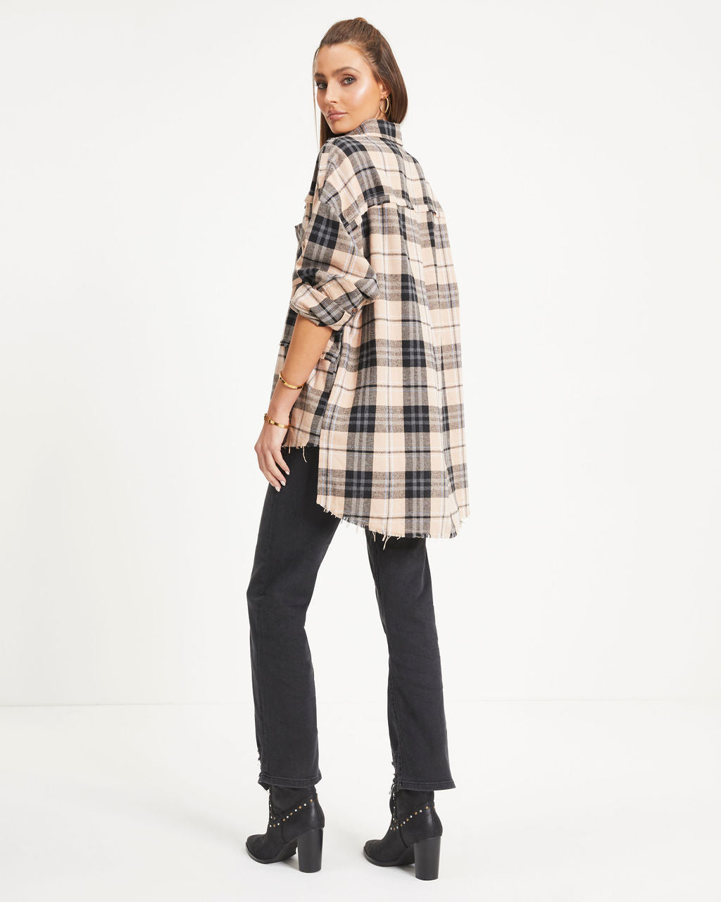 Roberta Plaid Pocketed Oversized Button Down Top