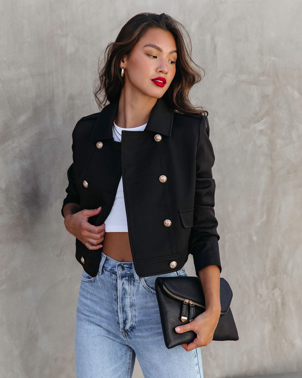 Always A Classic Gold Button Jacket - Black