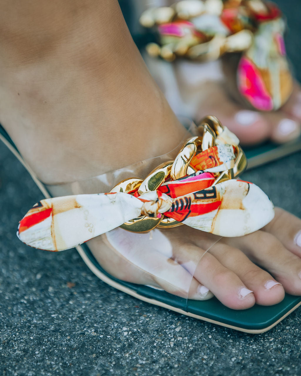 Moretti Scarf Chain Heeled Sandal - Hunter Green - FINAL SALE