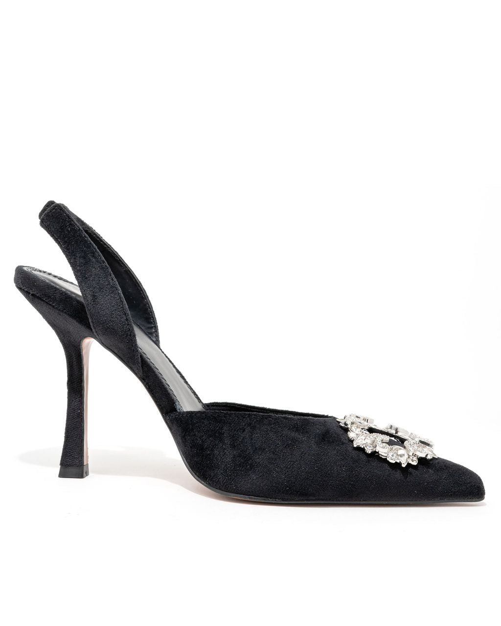 Madison Velvet Embellished Slingback Heel - Black