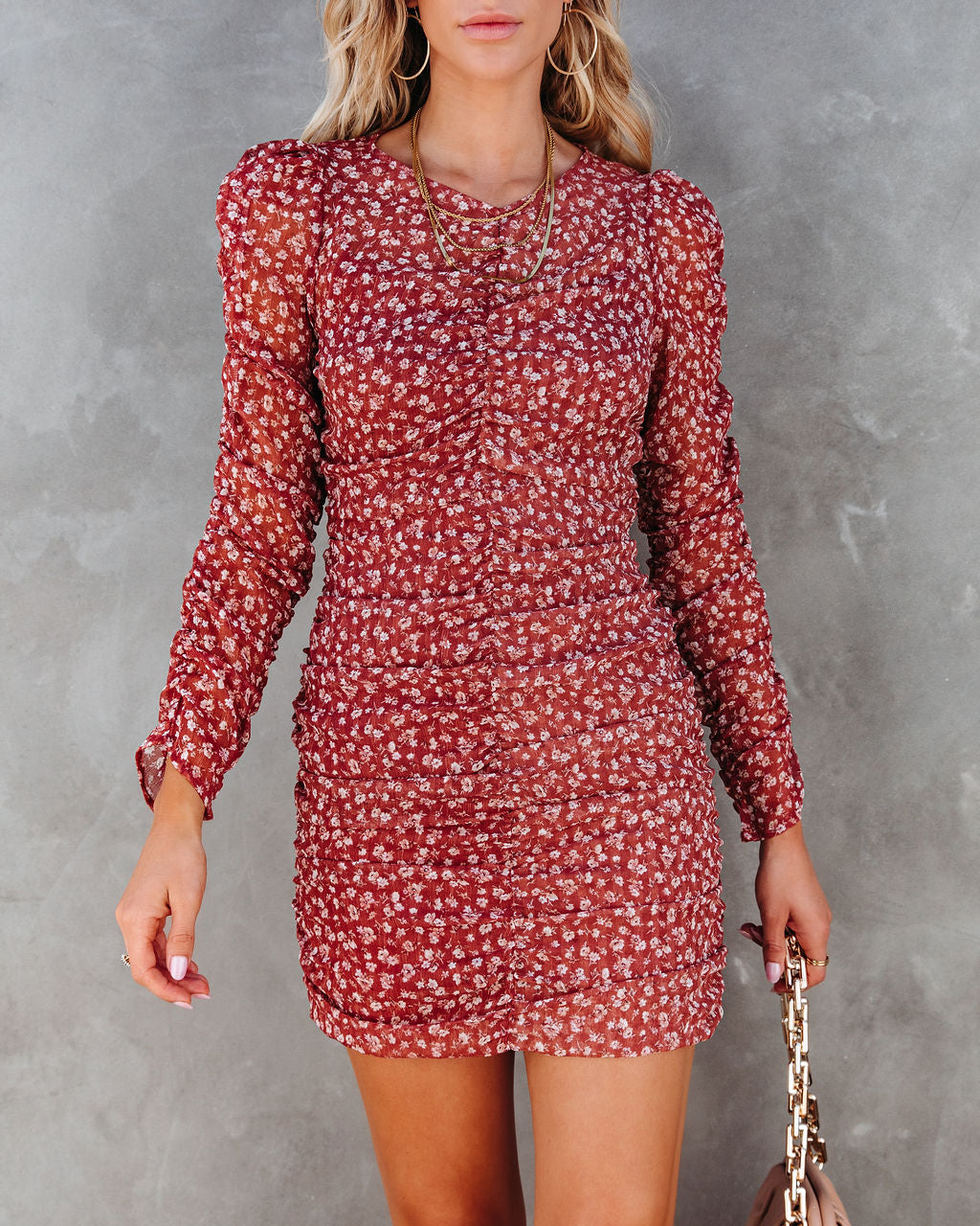 Noel Floral Ruched Mini Dress