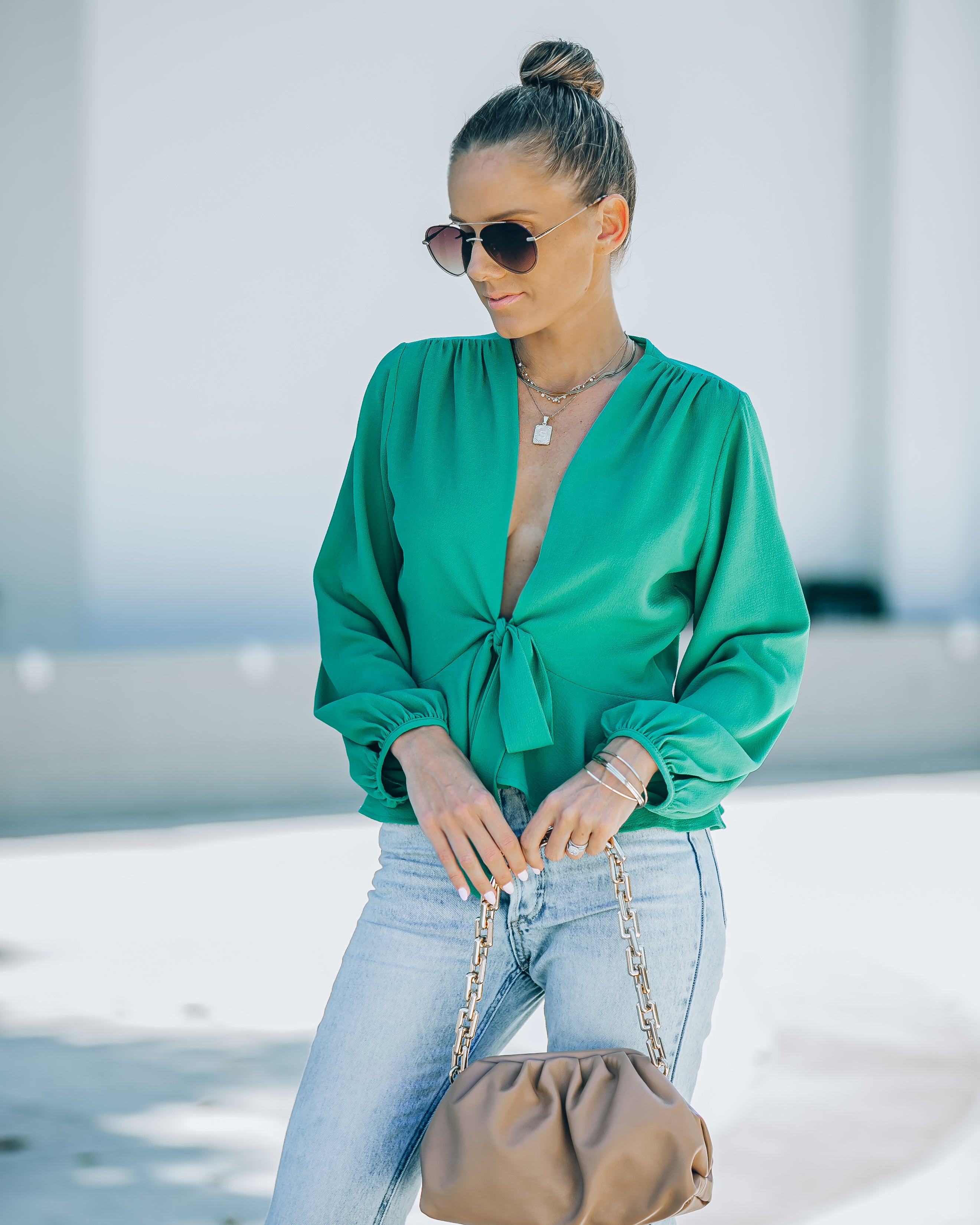 Erica Front Tie Top - Jade - FINAL SALE