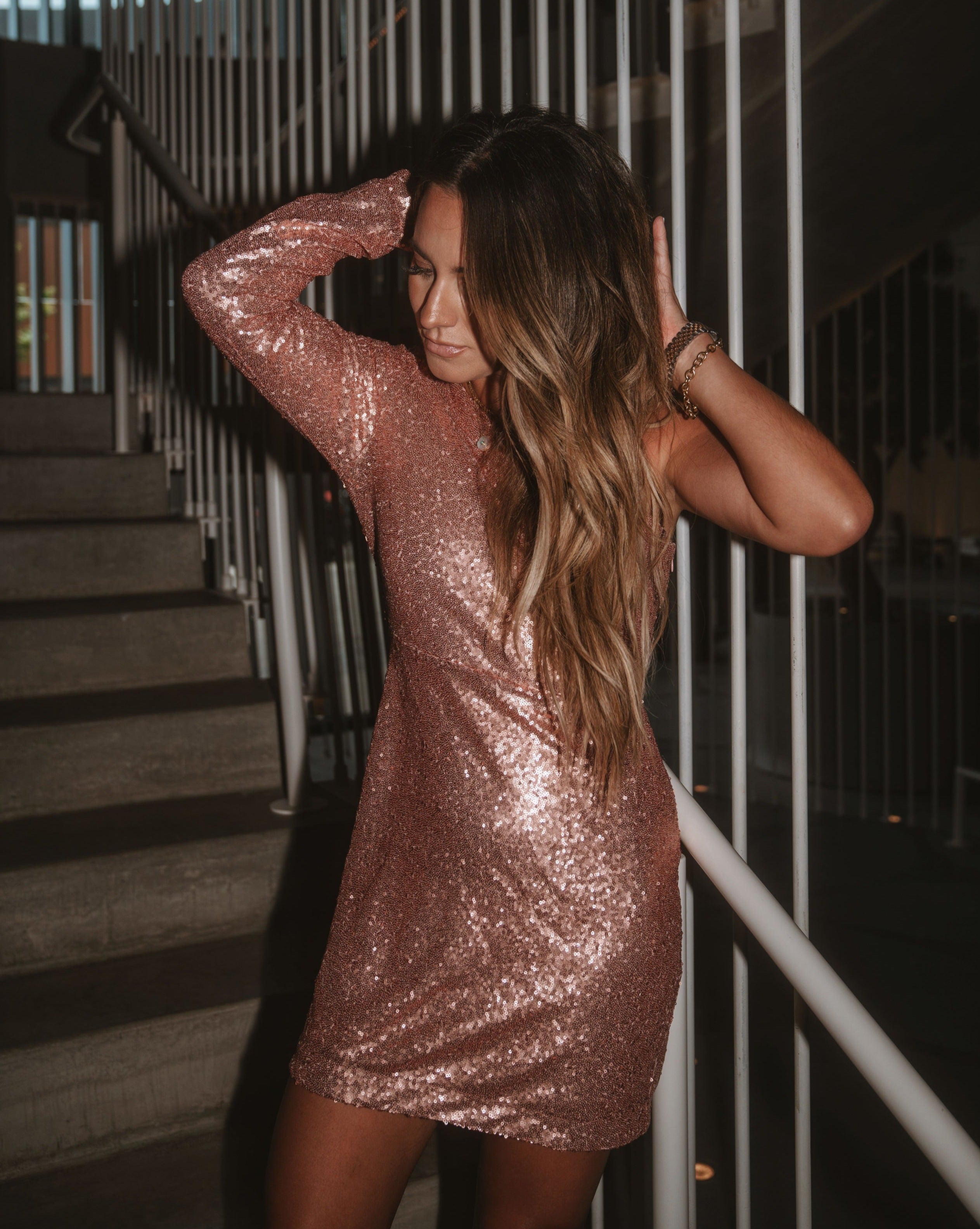 Hollywood Star Sequin One Shoulder Mini Dress - Rose - FINAL SALE