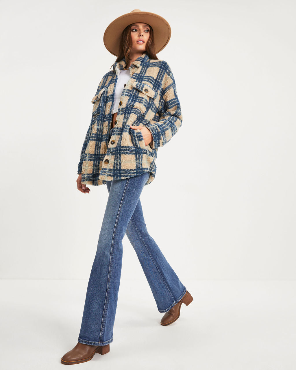Oaklynn Pocketed Plaid Teddy Jacket