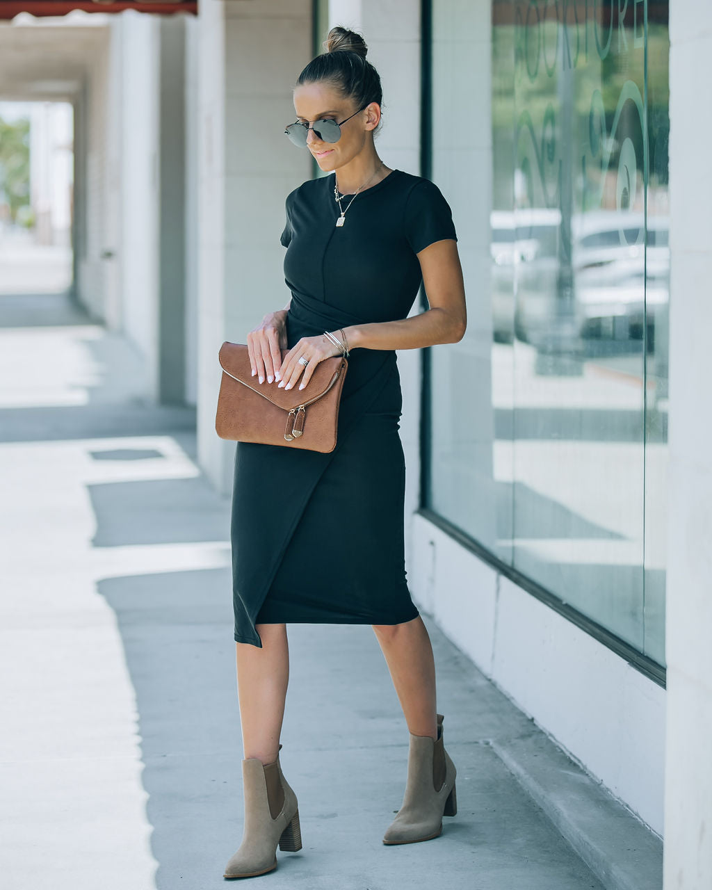 Rachel Side Ruched Midi Dress - Black - FINAL SALE