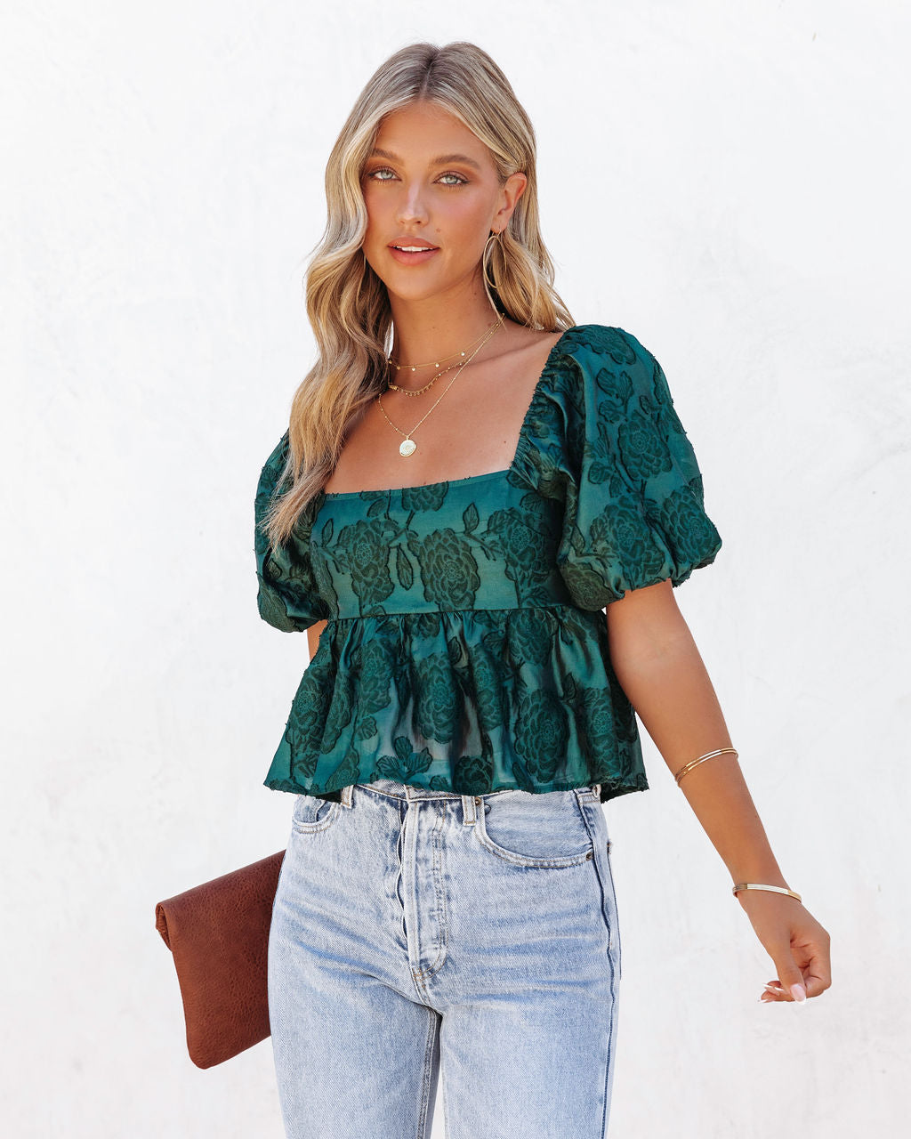 Forbidden Fruit Puff Sleeve Babydoll Top - Pine