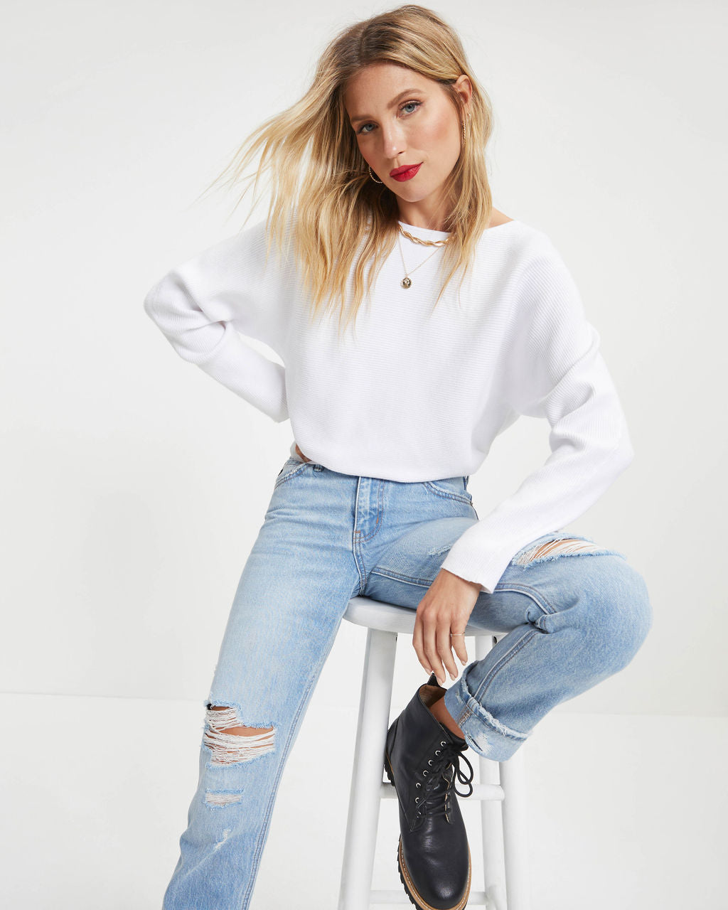 Kerry Ribbed Pullover Sweater - White