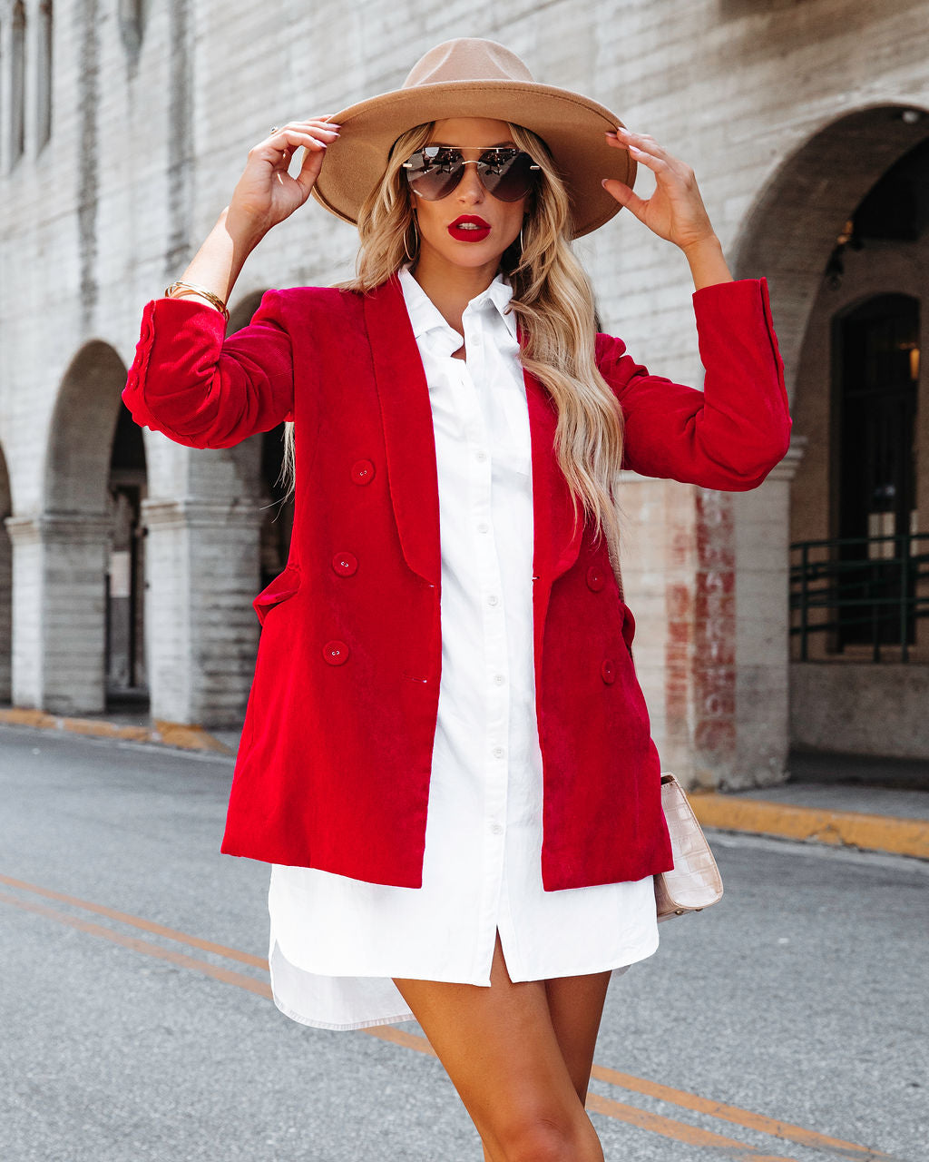Front Page News Corduroy Pocketed Blazer - Red - SALE