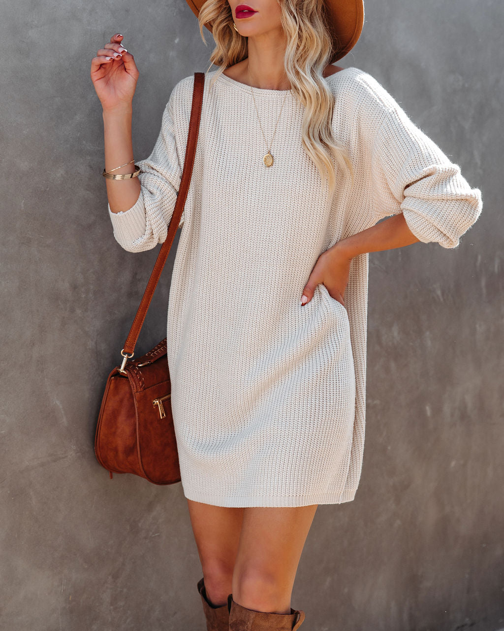 Princeton Knit Sweater Dress - Stone