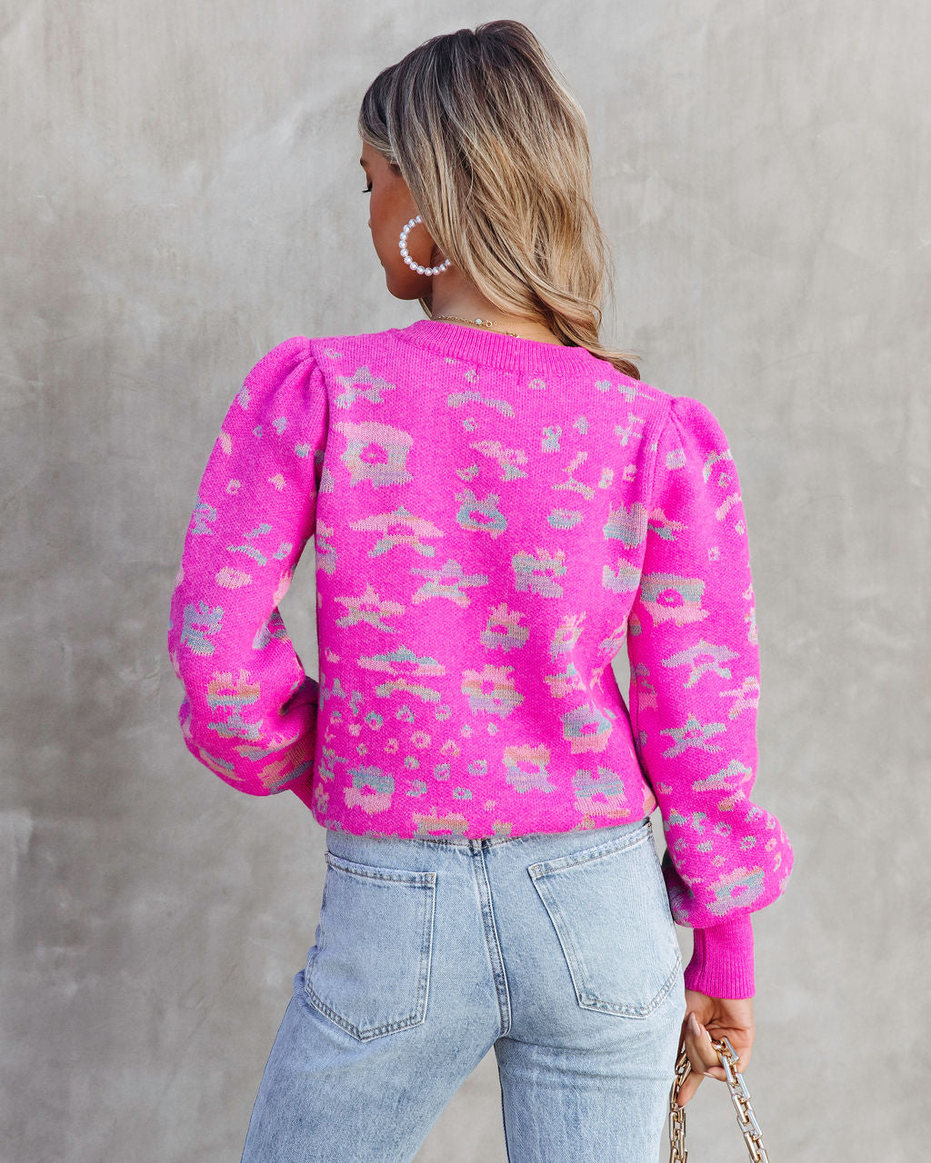 Danielle Knit Balloon Sleeve Pullover Sweater - Fuchsia