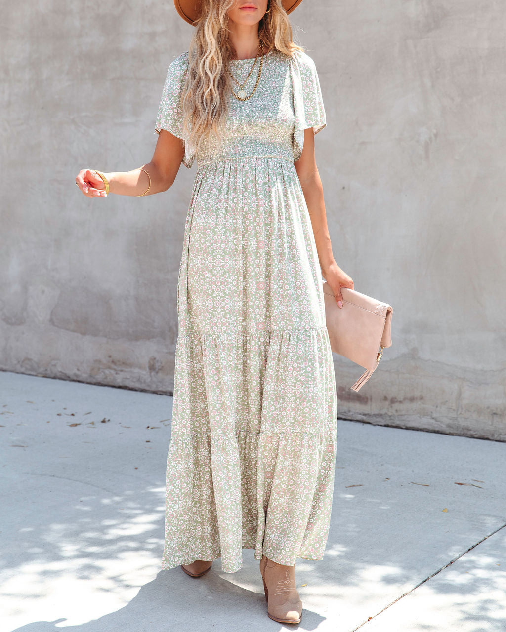 Stellan Floral Smocked Maxi Dress - Green Tea - FINAL SALE