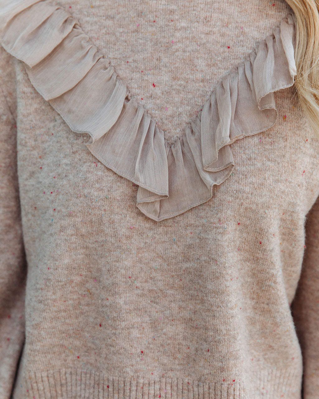 Lyric Ruffle Crop Turtleneck Sweater - Taupe - SALE