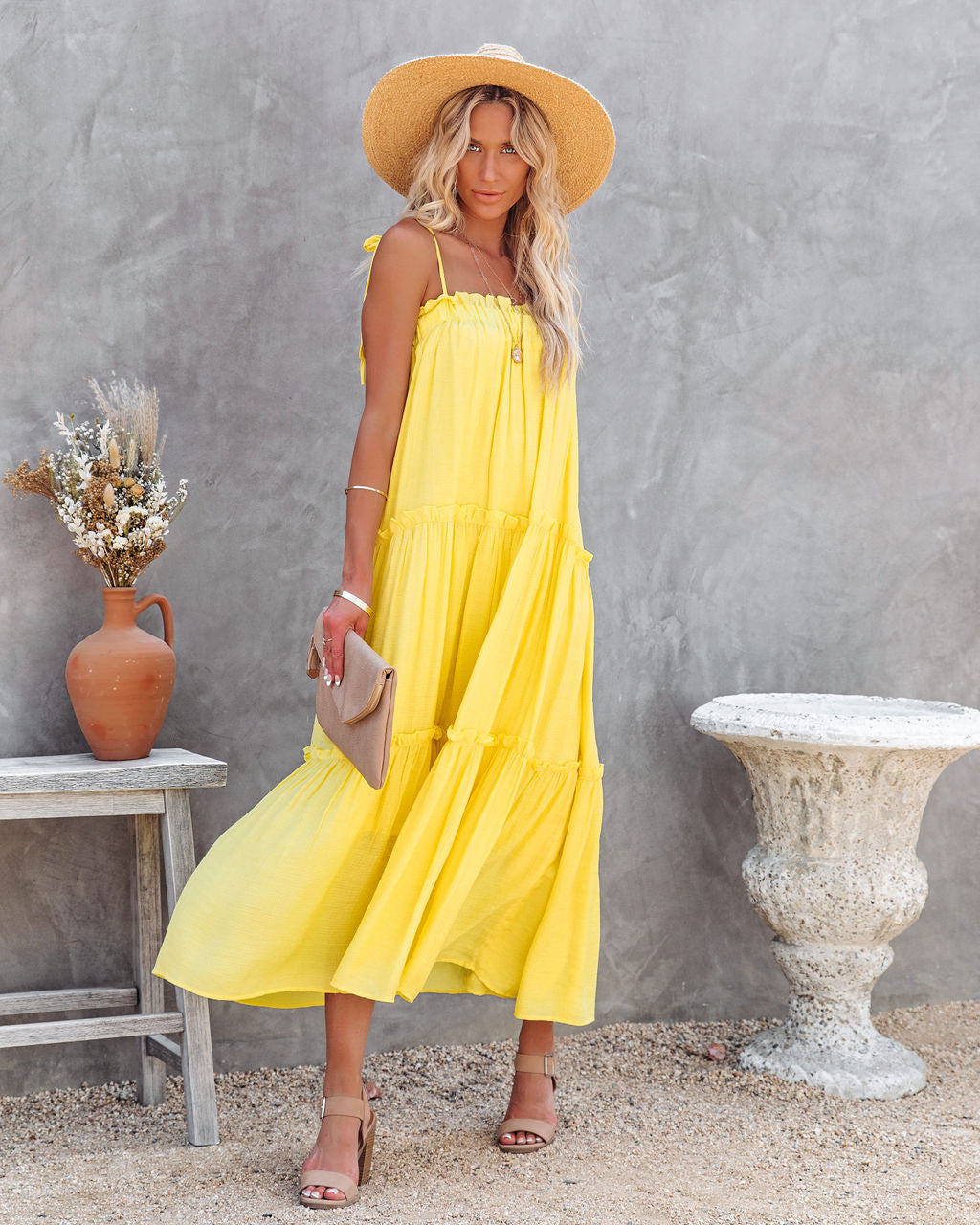 Catch The Sun Tiered Midi Dress - Lemon - FINAL SALE