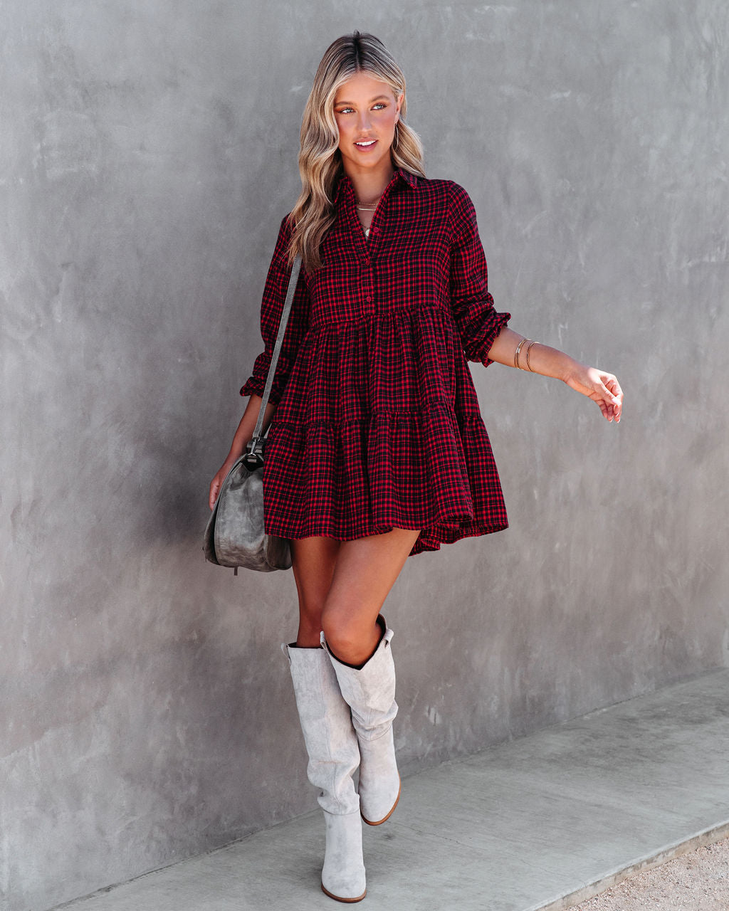 Brittany Plaid Tiered Mini Dress