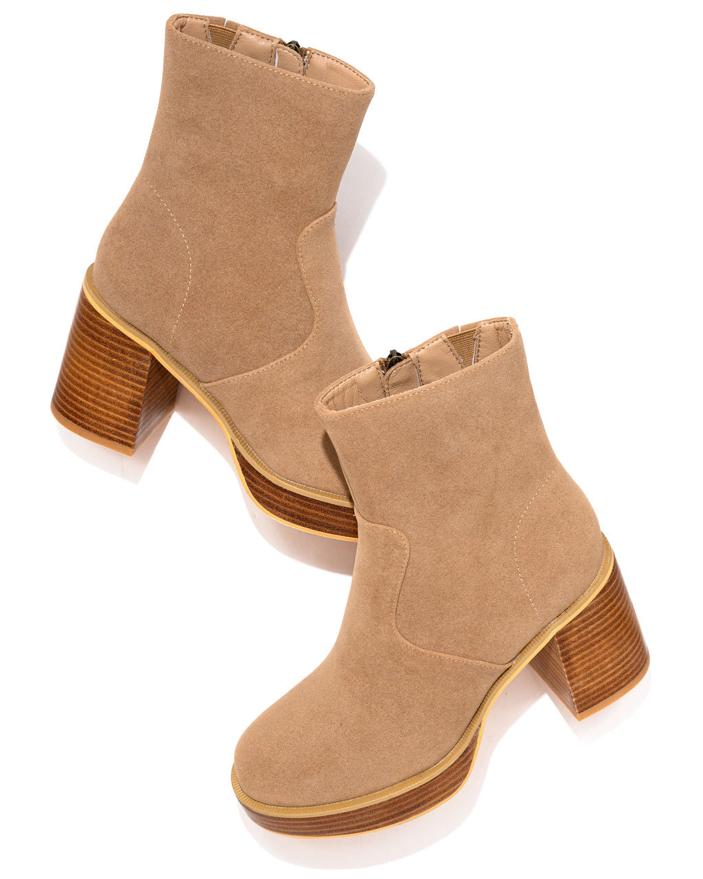 Misha Heeled Faux Suede Platform Bootie - Khaki