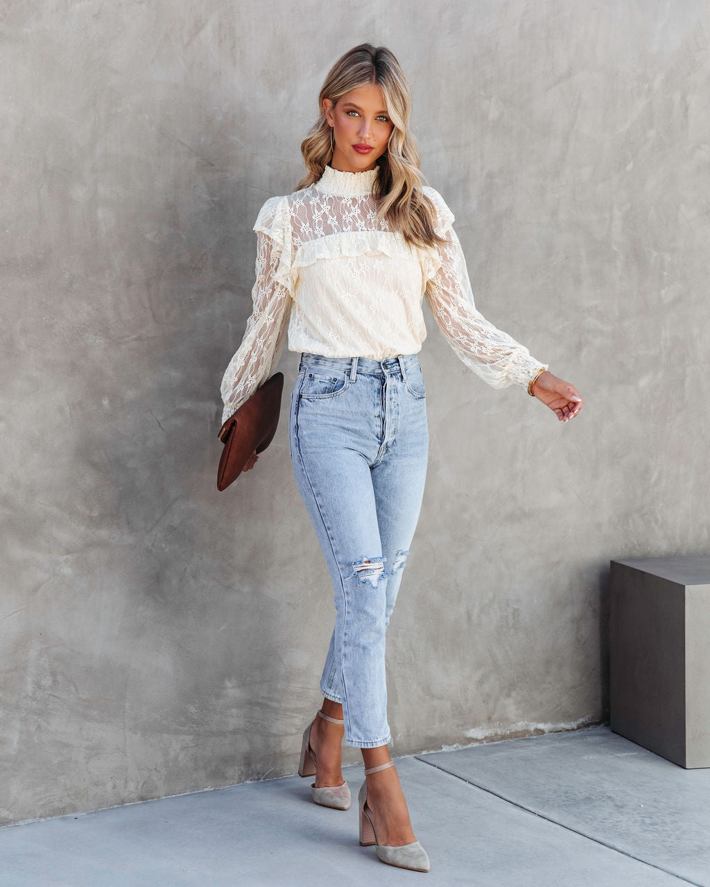 Marie Antoinette Ruffle Lace Top - Cream