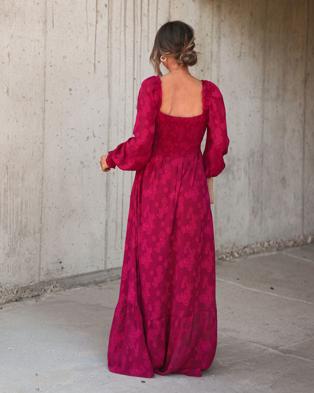Tabitha Floral Pocketed Maxi Dress - Wine