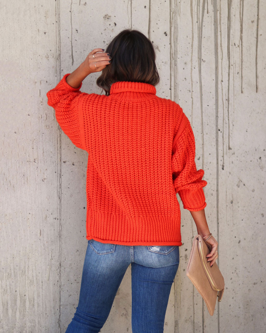 Connie Turtleneck Knit Sweater - Deep Orange