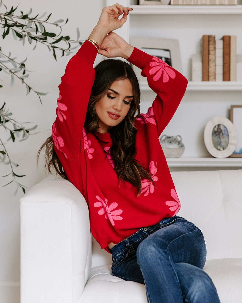 Oh Happy Daisy Pullover Sweater - Red