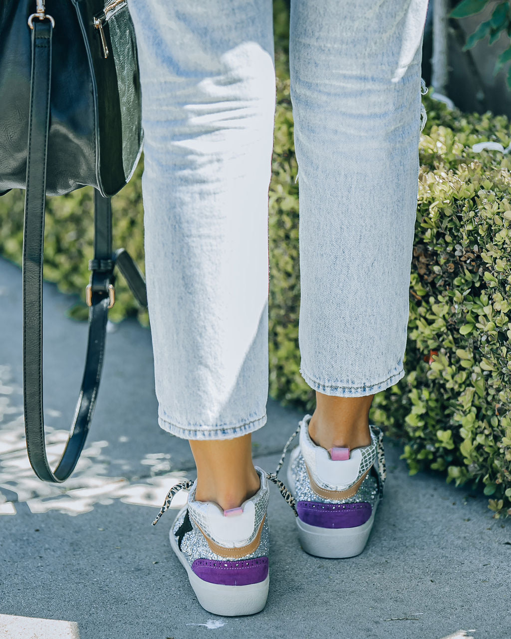 Rina High-Top Glitter Sneaker - Silver White